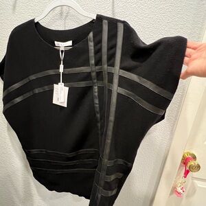 Sioni Black Sweater with Leather Accents